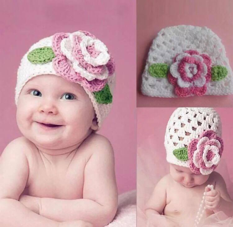 Big Flower Baby Girl Warm White Knitted 